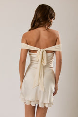 SET BEIGE SATIN TOP Y FALDA
