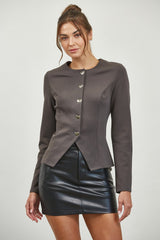 BLUSA GRIS BOTONES PLATEADOS