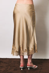 FALDA CHAMPAGNE SATIN Y ENCAJE