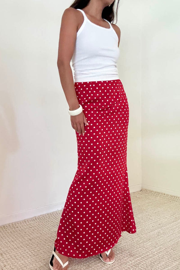 FALDA SATIN POLKA ROJA