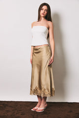 FALDA CHAMPAGNE SATIN Y ENCAJE