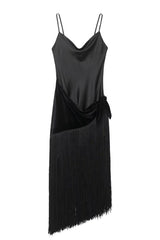 VESTIDO SATIN/GAMUZA CON BARBAS