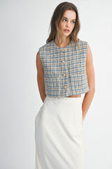CHALECO TWEED AZUL