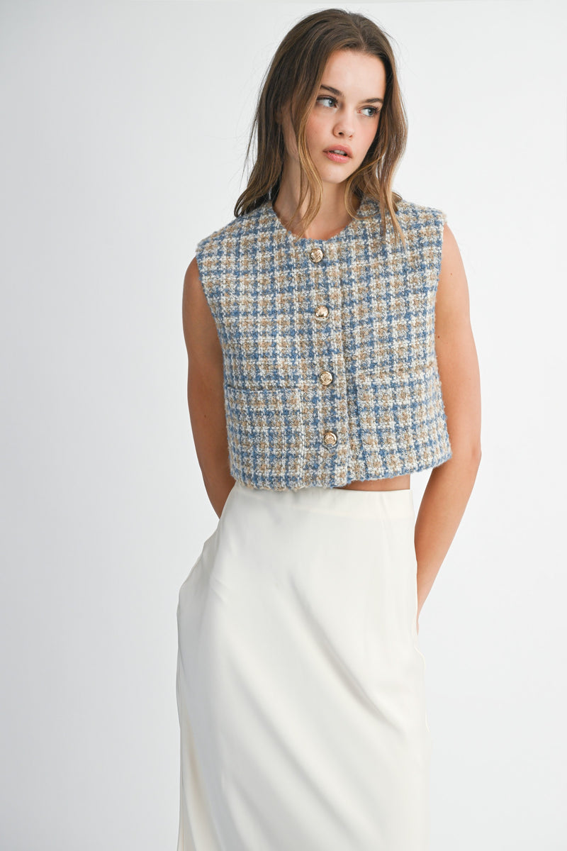 CHALECO TWEED AZUL