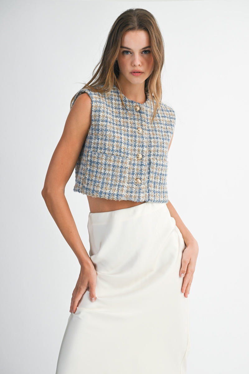 CHALECO TWEED AZUL