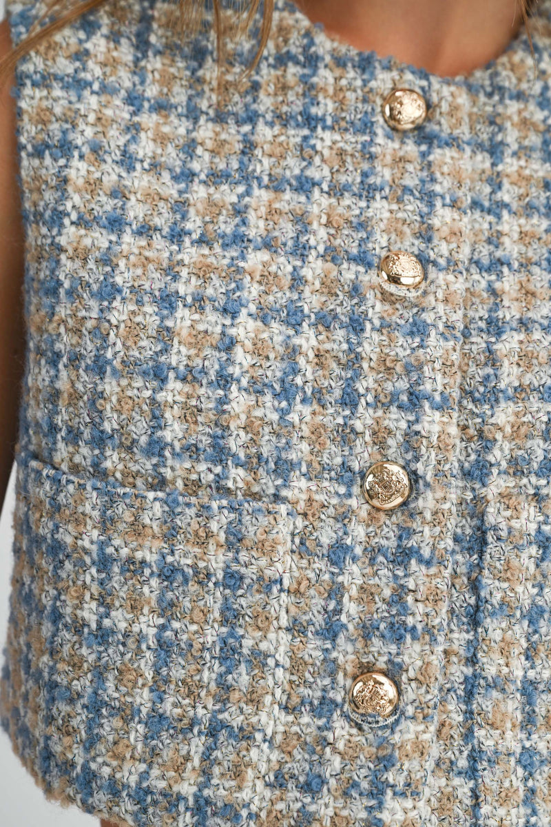 CHALECO TWEED AZUL