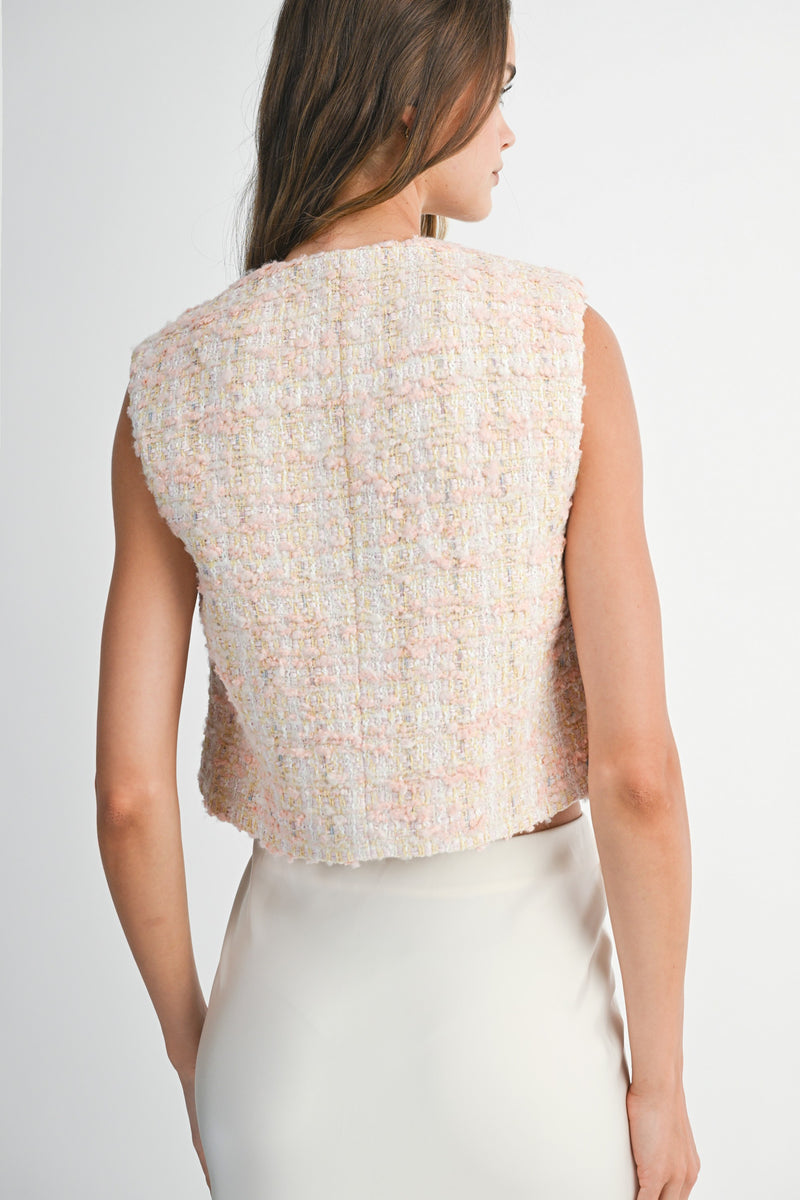 CHALECO TWEED ROSA