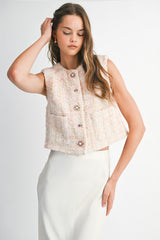 CHALECO TWEED ROSA