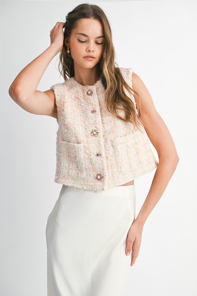 CHALECO TWEED ROSA
