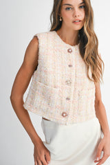 CHALECO TWEED ROSA