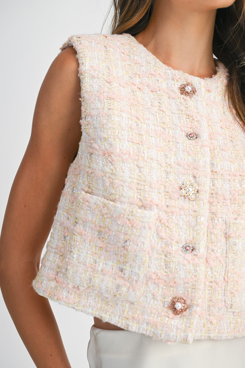 CHALECO TWEED ROSA