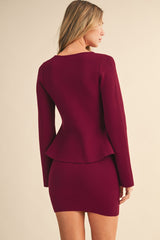 SET FALDA MINI BURGUNDY CON BLAZER PEPLUM