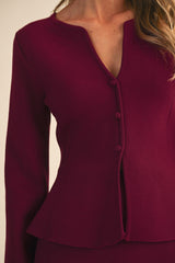 SET FALDA MINI BURGUNDY CON BLAZER PEPLUM