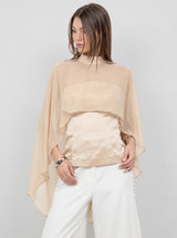 BLUSA STRAPLESS CON CAPA CHAMPAGNE ROSE