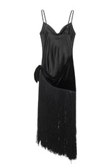 VESTIDO SATIN/GAMUZA CON BARBAS