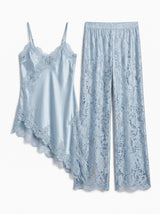 SET PANTALON/BLUSA ASIMÉTRICA SATIN Y ENCAJE