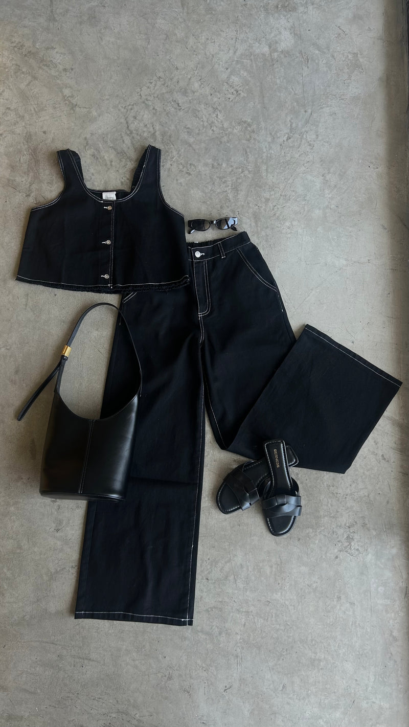 SET DENIM NEGRO/CHALECO