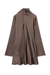 VESTIDO SATIN MANGA LARGA CAFE