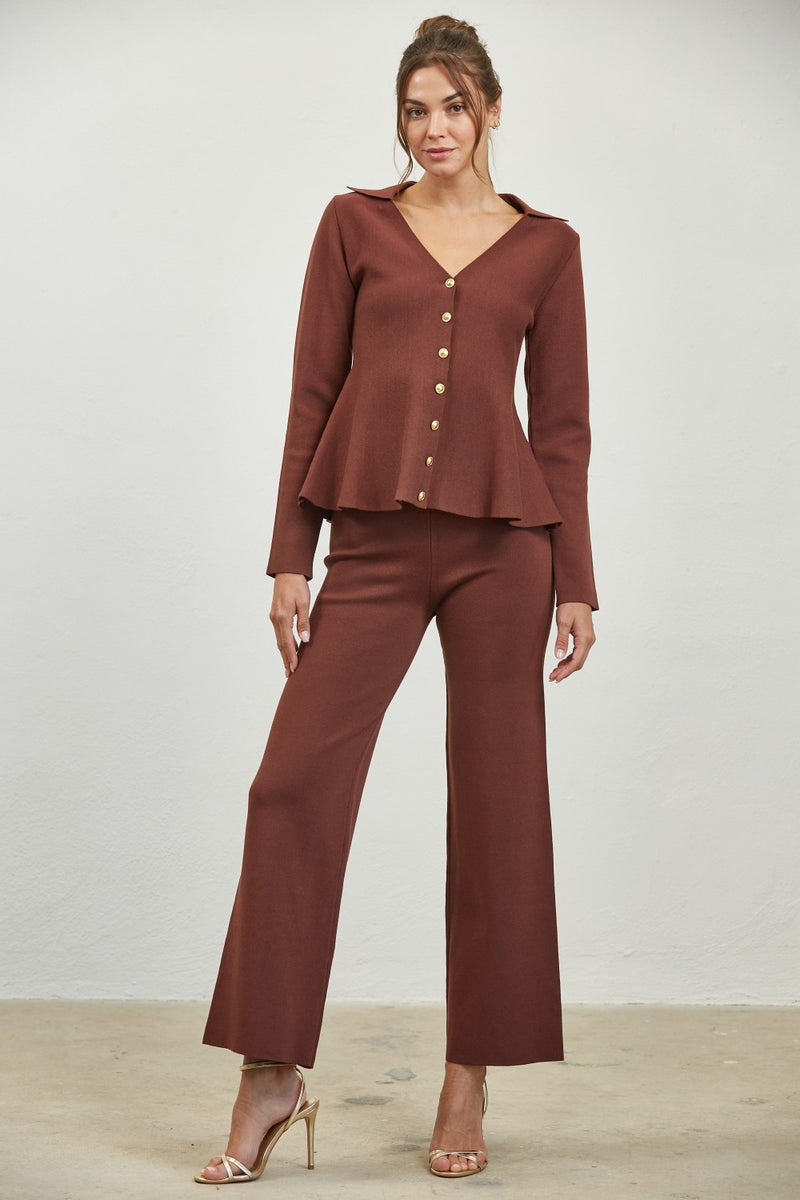 SET LADRILLO PANTALON BOTONES DORADOS