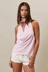 BLUSA HALTER ROSA DE CHIFON