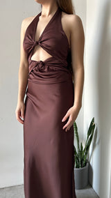 VESTIDO SATIN MARRÓN