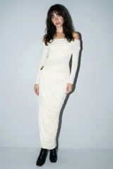 VESTIDO BLANCO CON DETALLE DORADO