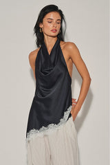 BLUSA HALTER CON ENCAJE NAVY