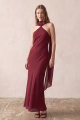 VESTIDO HALTER CON MASCADA