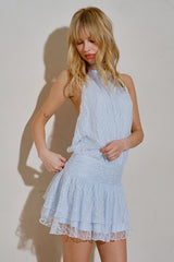 VESTIDO HALTER BABY BLUE DE ENCAJE