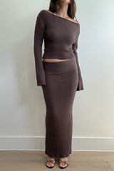 SET DE PUNTO MARRON TOP Y FALDA