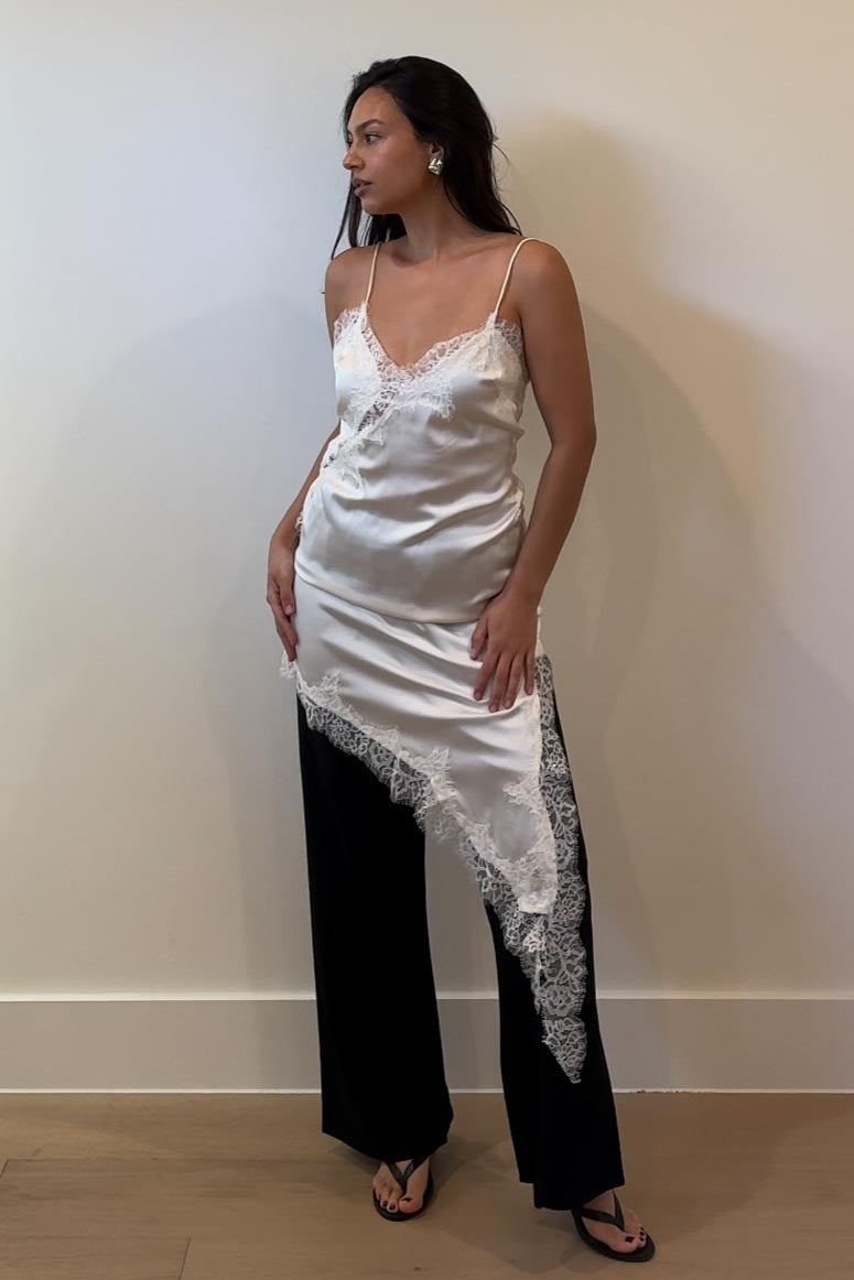 BLUSA/VESTIDO ASIMETRICA LARGA CON ENCAJE