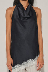 BLUSA HALTER CON ENCAJE NAVY