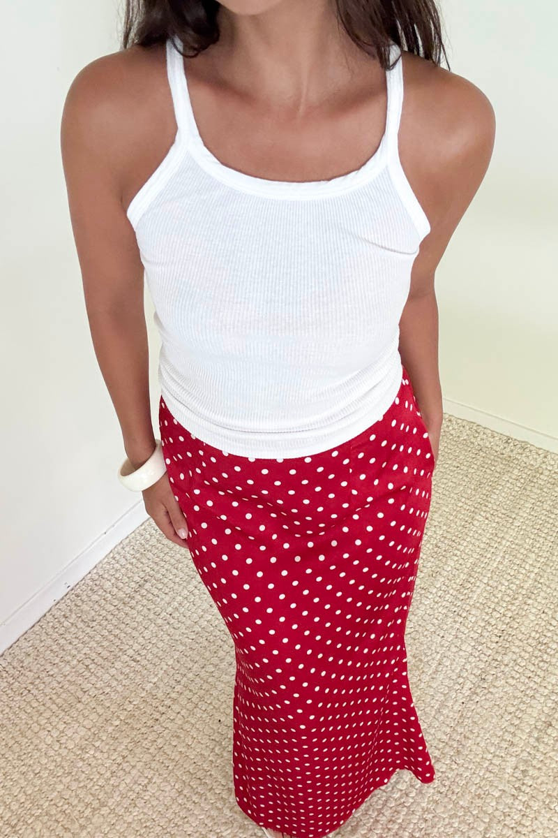 FALDA SATIN POLKA ROJA