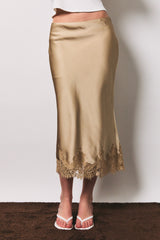 FALDA CHAMPAGNE SATIN Y ENCAJE