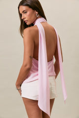 BLUSA HALTER ROSA DE CHIFON