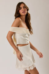 SET BEIGE SATIN TOP Y FALDA