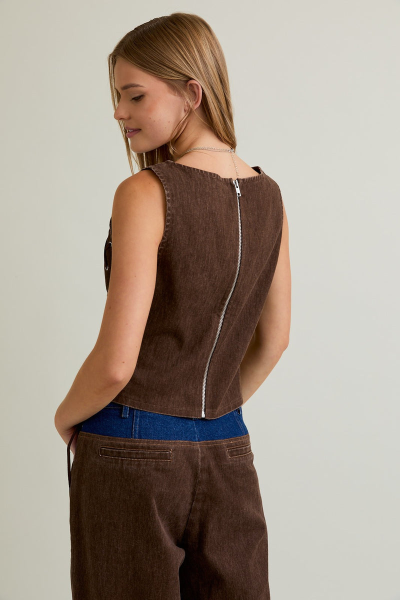 CHALECO VAQUERO CAFÉ