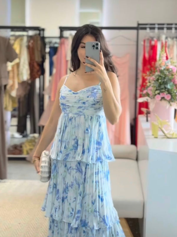 VESTIDO BLANCO/FLORES AZULES