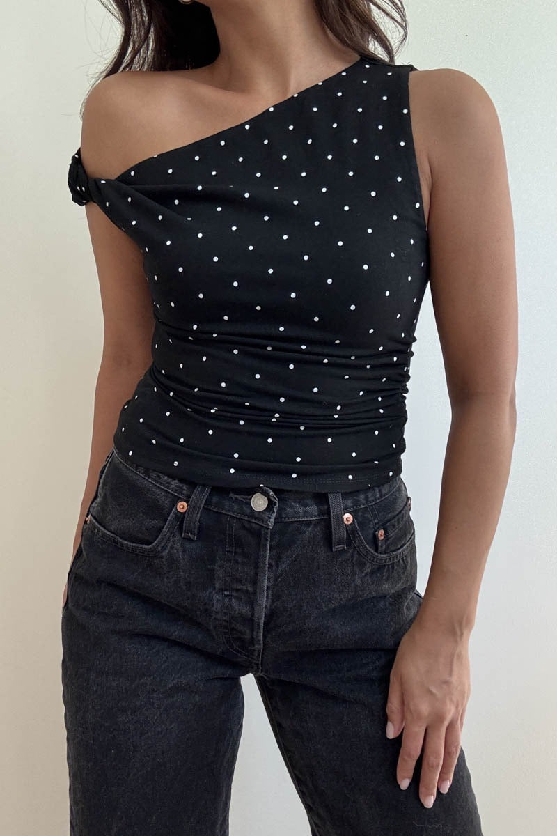 BLUSA ASIMÉTRICA MINI POLKA DOTS