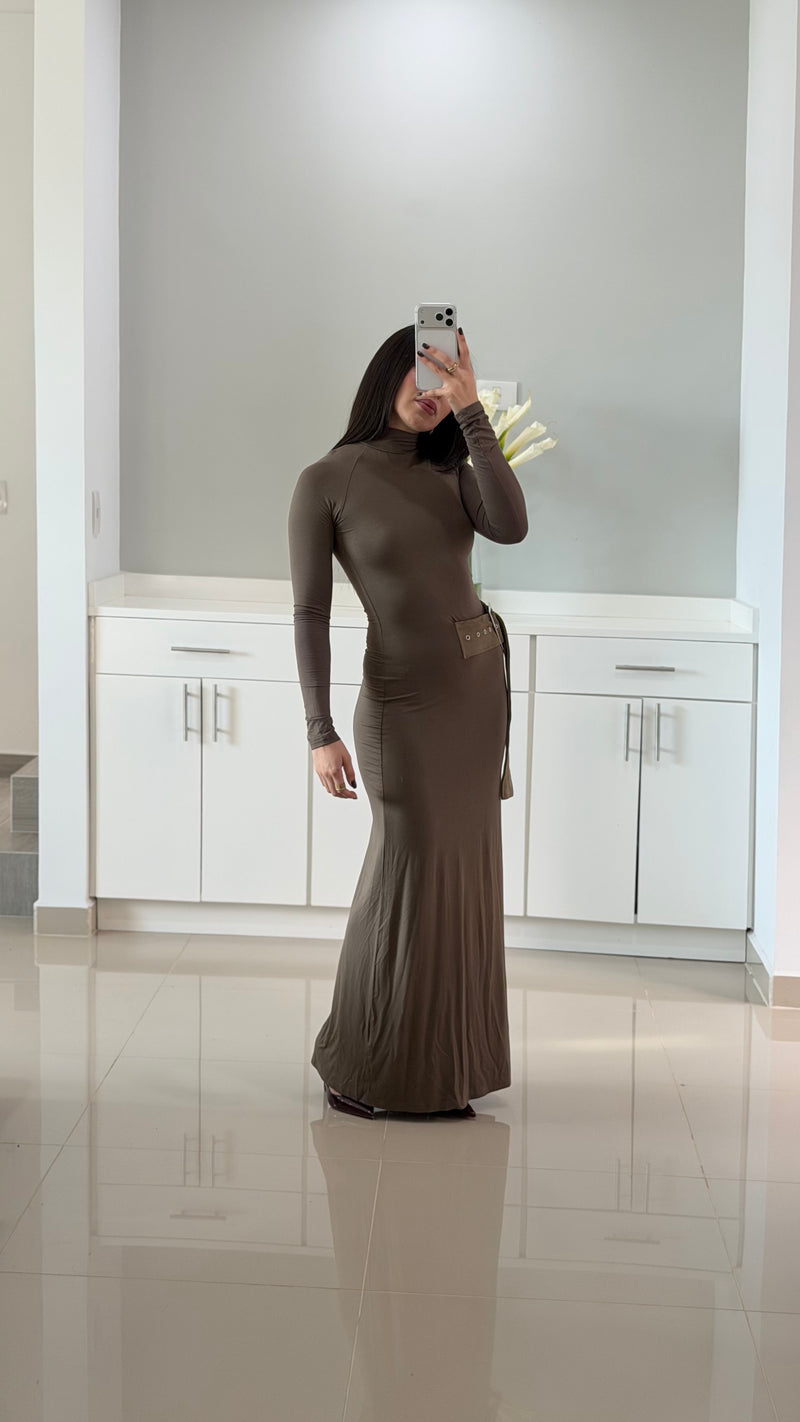 VESTIDO OLIVO MANGA LARGA