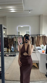 VESTIDO SATIN MARRÓN