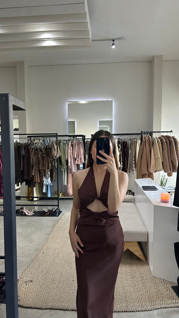 VESTIDO SATIN MARRÓN