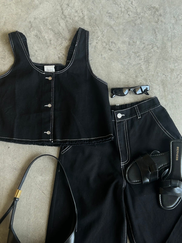 SET DENIM NEGRO/CHALECO