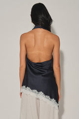 BLUSA HALTER CON ENCAJE NAVY