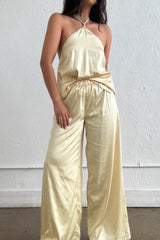 SET SATIN HALTER AMARILLO CLARO