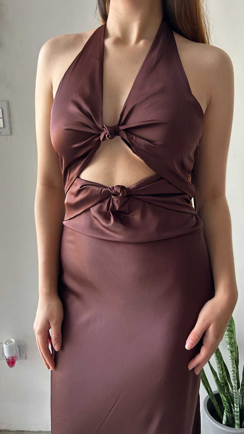 VESTIDO SATIN MARRÓN