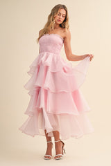 VESTIDO STRAPLESS ROSA BRILLANTE