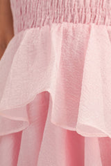 VESTIDO STRAPLESS ROSA BRILLANTE