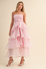 VESTIDO STRAPLESS ROSA BRILLANTE