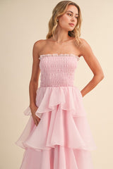 VESTIDO STRAPLESS ROSA BRILLANTE